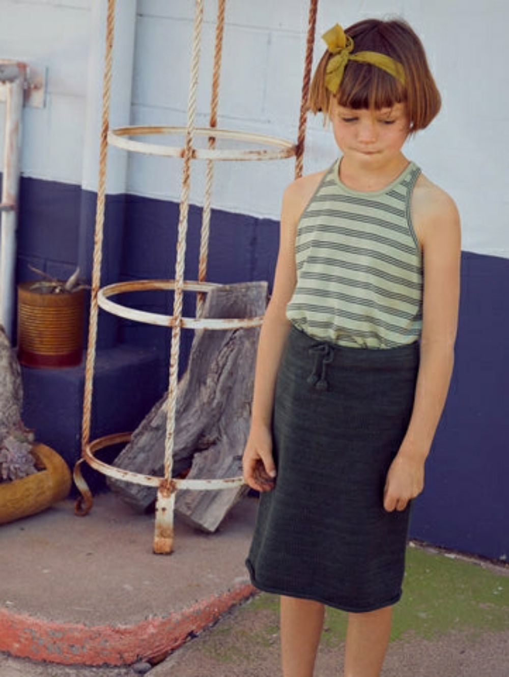 Misha And Puff Rolled Hem Skirt, 100% Pima Cotton, Color "Avocado", Size 4-5Y